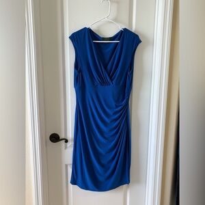 Ralph Lauren Royal Blue Faux Wrap Surplice Draped Midi Dress Sz 14